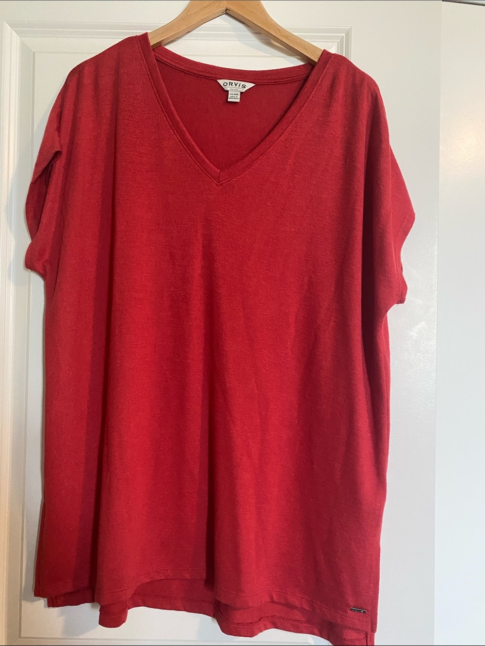 Orvis Bright Red V-Neck Short Sleeve Top